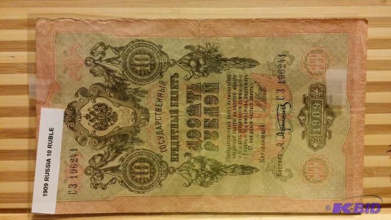 1909 RUSSIA 10 RUBLE NOTE...