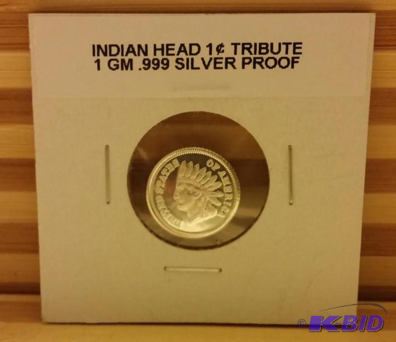 INDIAN HEAD CENT TRIBUTE PROOF 1 GM .999 SILV...