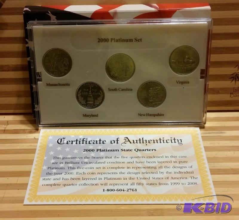 2000 STATE QUARTER PLATINUM PLATED WITH COA...
