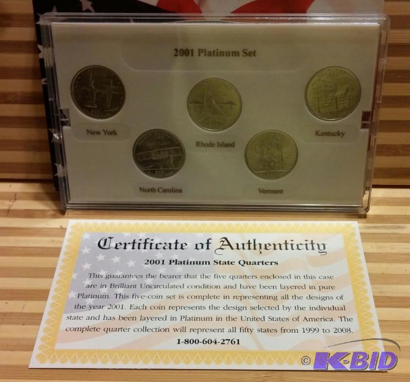 2001 STATE QUARTER PLATINUM PLATED WITH COA...