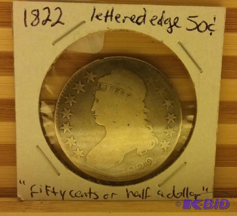 1822 BUST HALF DOLLAR, LETTERED EDGE FIFTY CE...