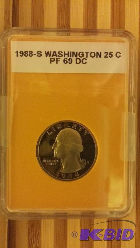 1988 S WASHINGTON QUARTER PROOF SLABBED...