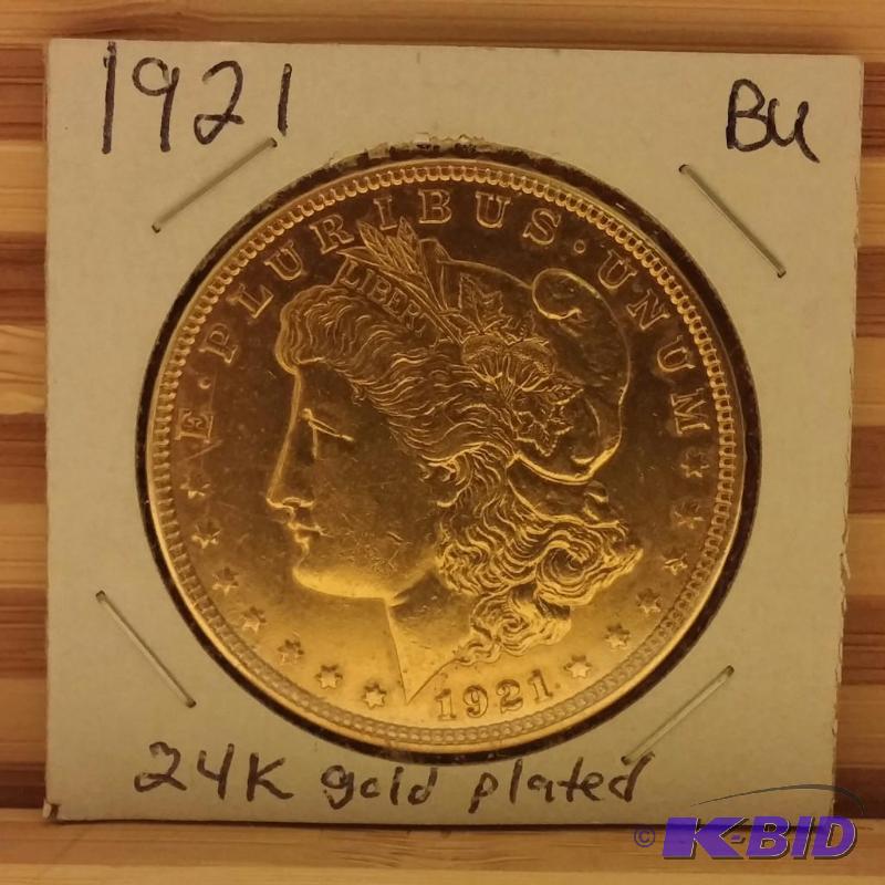1921 MORGAN DOLLAR UNCIRCULATED 24K GOLD PLAT...