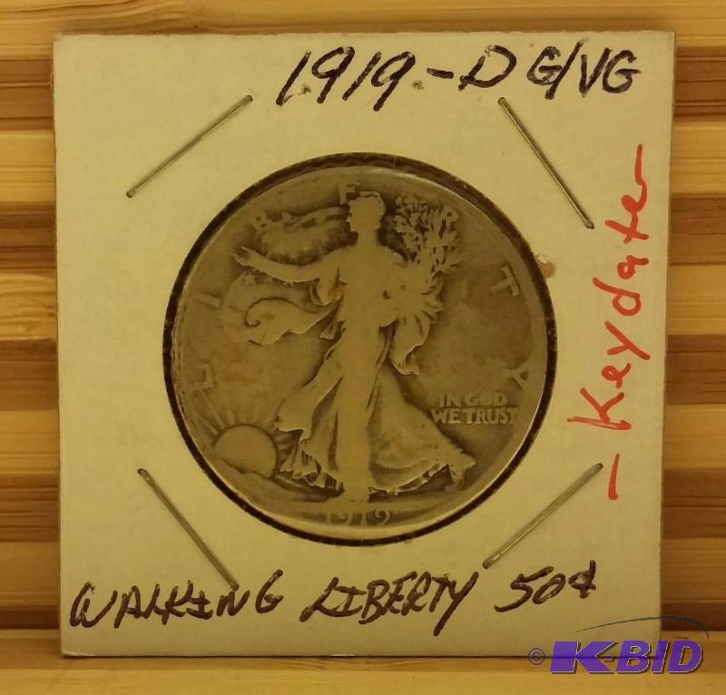 1919 D (DENVER MINT) WALKING HALF DOLLAR, KEY...