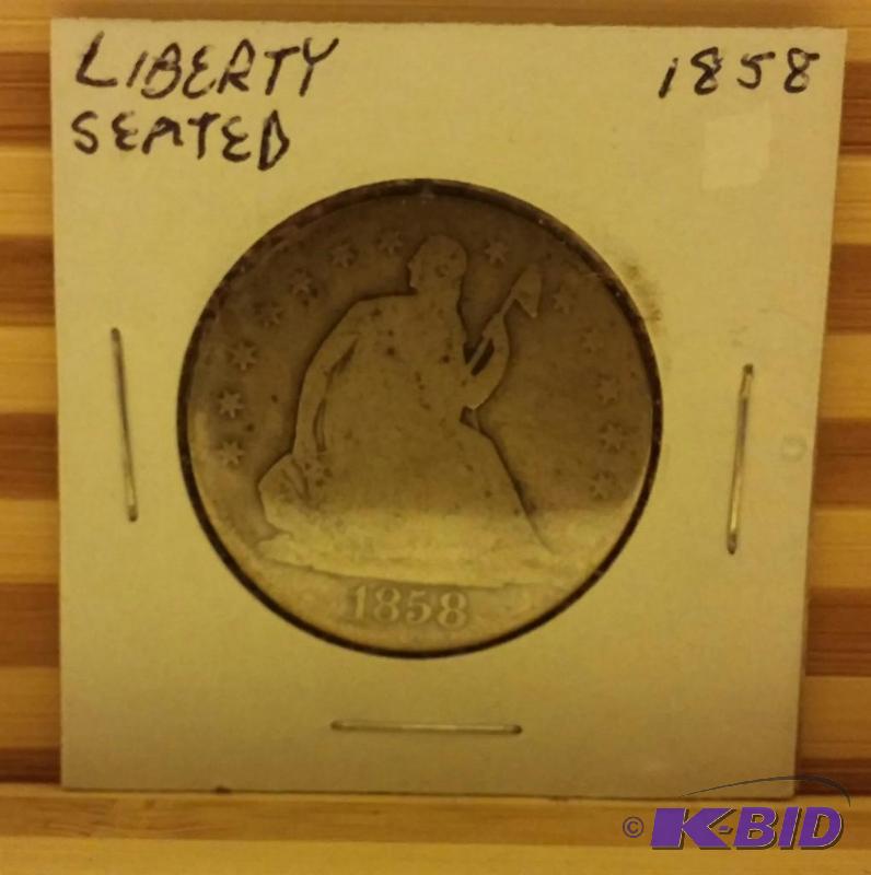 1858 SEATED HALF DOLLAR 90% SILVER...