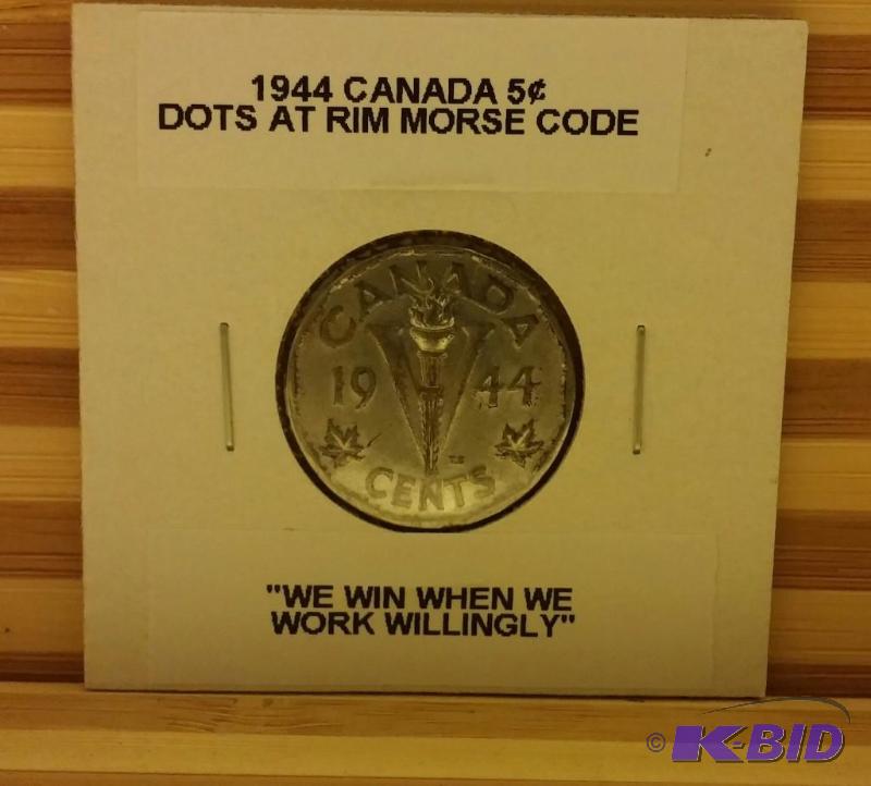 1944 CANADIAN WAR NICKEL MORSE CODE AROUND RI...