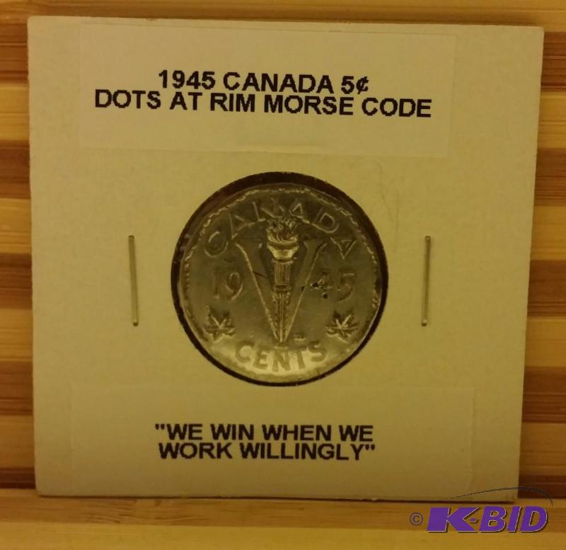 1945 CANADIAN WAR NICKEL MORSE CODE AROUND RI...
