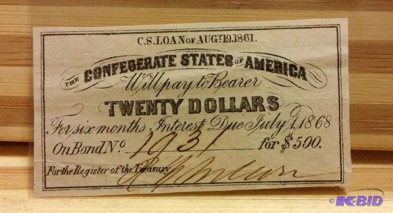 1861 CONFEDERATE STATES OF AMERICA TWENTY DOL...
