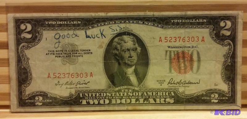 1953 TWO DOLLAR BILL RED SEAL...