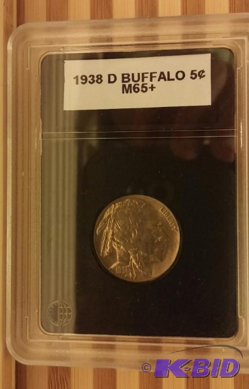 1938 D BUFFALO NICKEL UNCIRCULATED AND SLABBE...
