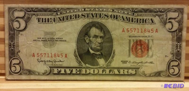 1963 FIVE DOLLAR RED SEAL...