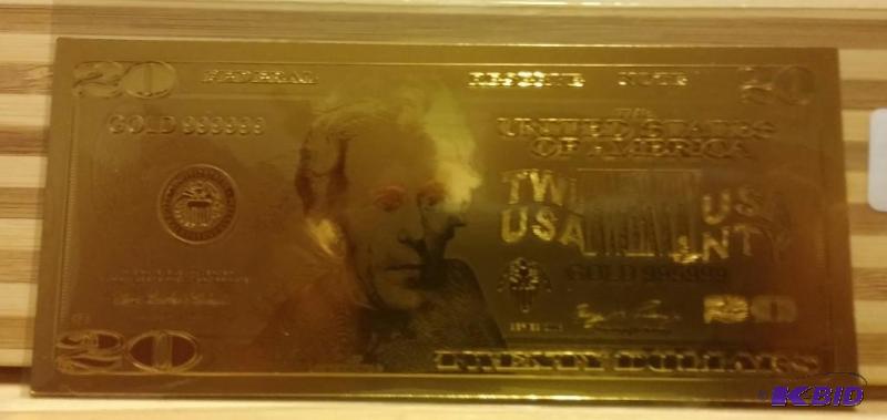 20 DOLLAR GOLD BILL, PURE 24K GOLD PRESSED ON...