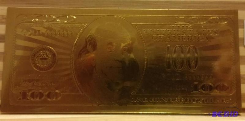 100 DOLLAR GOLD BILL, PURE 24K GOLD PRESSED O...