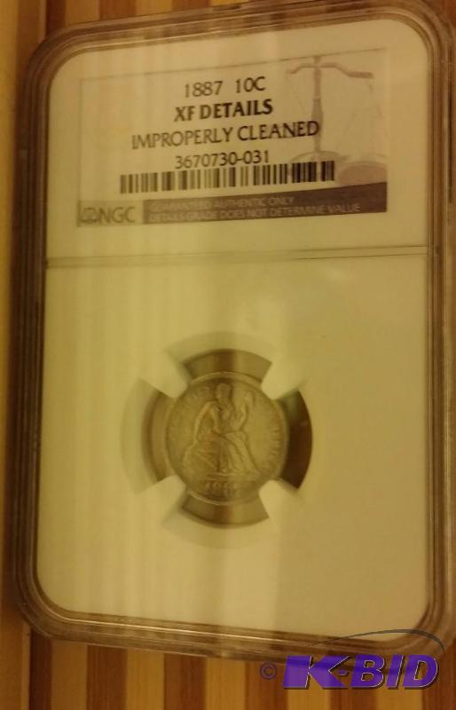 1887 SEATED DIME SLABBED XF DETAILS BY NGC, G...
