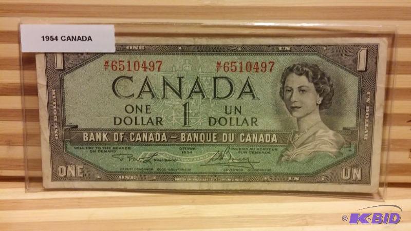 1954 CANADA ONE DOLLAR NOTE...