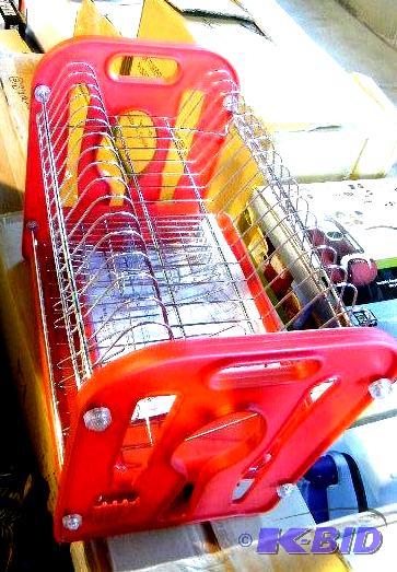 lot 15 image: Two Tier Red Dish Drainer - Knife, spoon, for...