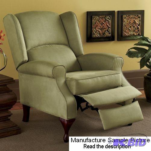 lot 152 image: Microfiber Sage Wingback Recliner - Has easy-...