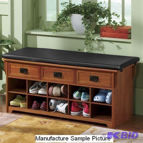 lot 158 image: Mission Shoe Bench - With a padded bench, 3 s...