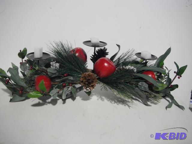 lot 160 image: Three Candle Centerpiece - Has apples and pin...