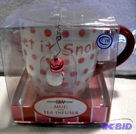 lot 85 image: Christmas Mug with Tea Infuser - White mug wi...