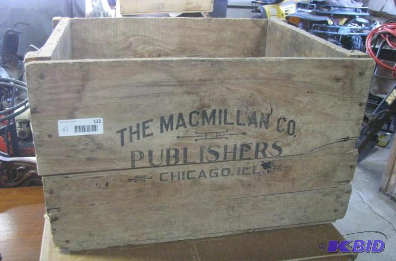 lot 122 image: Vintage Wood crate, stamped The Macmillan Co....