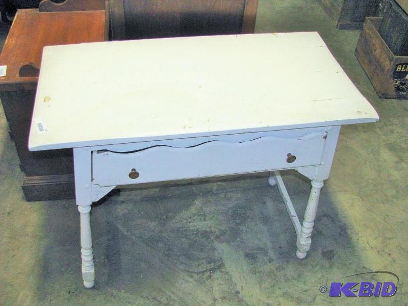 lot 126 image: Vintage White Wood Writing DeskSide Table. C...