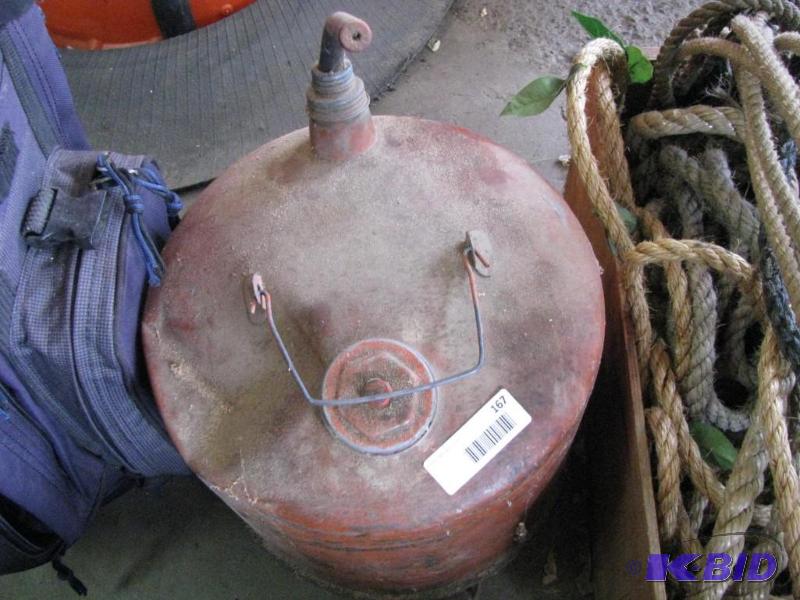 lot 167 image: Vintage Red Metal 5 gal Gas Can...