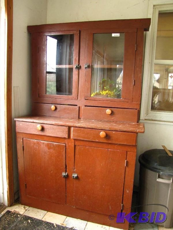 lot 18 image: Antique Farm House Rustic Wood Cabinet. Nice ...