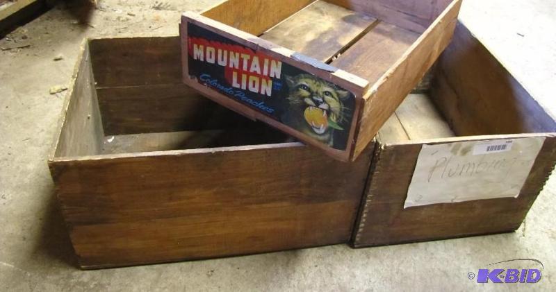 lot 184 image: 3 vintage wood crates, 1 with label...