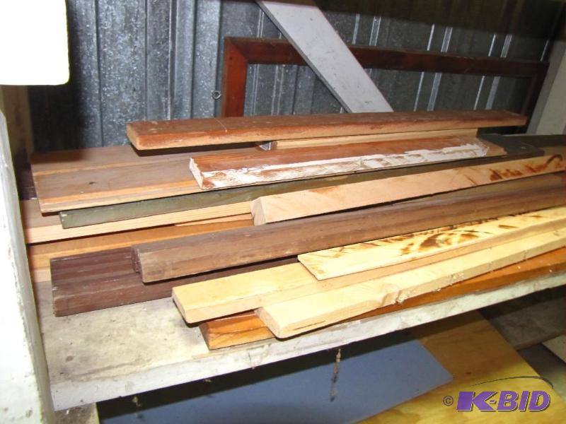 lot 192 image: Shelf lot of wood, various sizes...