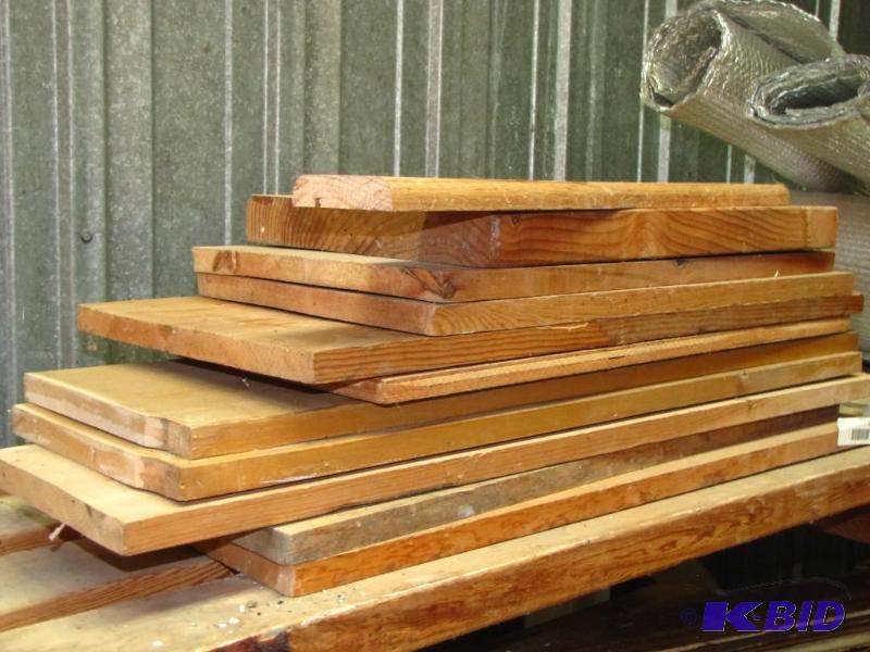 lot 193 image: Shelf lot of wood, various sizes...