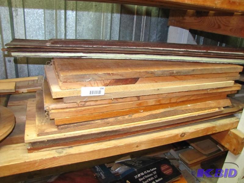 lot 194 image: Shelf lot of wood, various sizes...