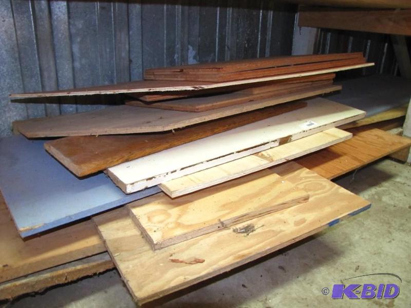 lot 195 image: Shelf lot of wood, various sizes...