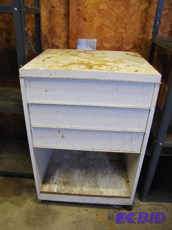 lot 199 image: storage table with drawers, solid condition....