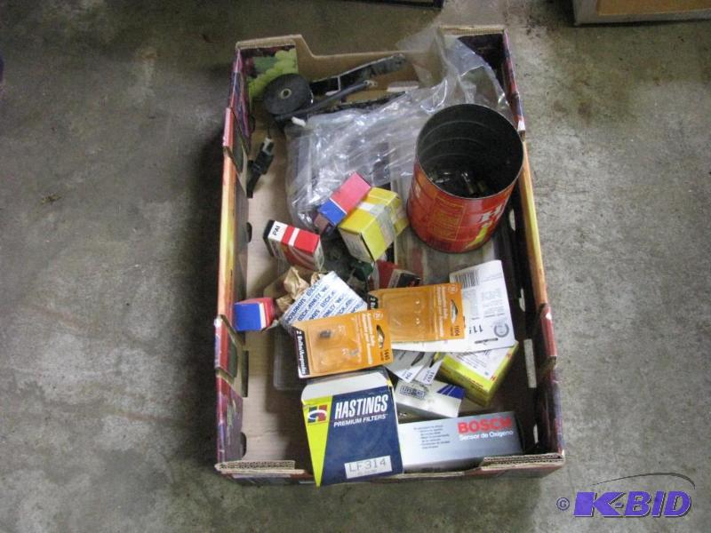lot 216 image: box of car parts, filters bulbs & more...