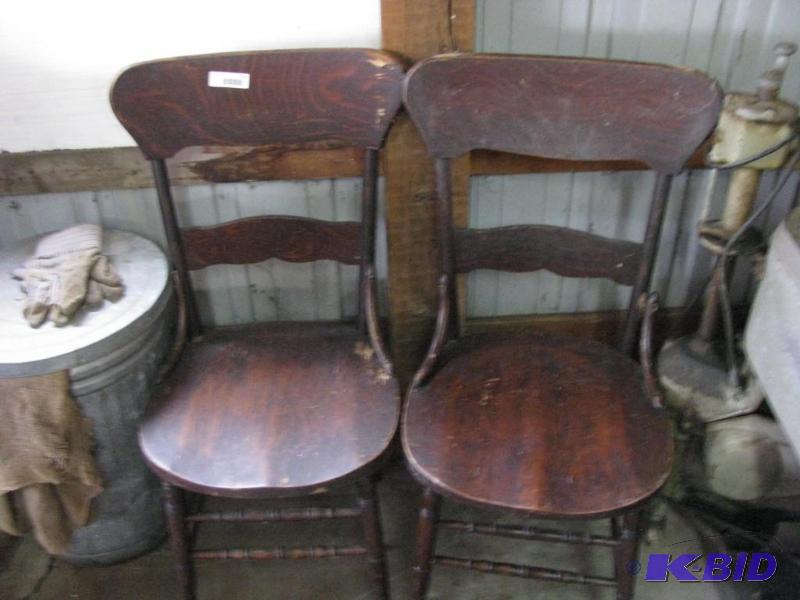 lot 233 image: Pair of vintage wood chairs. Need a little TL...