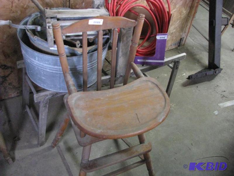 lot 236 image: vintage wood high chair. Nice project piece...