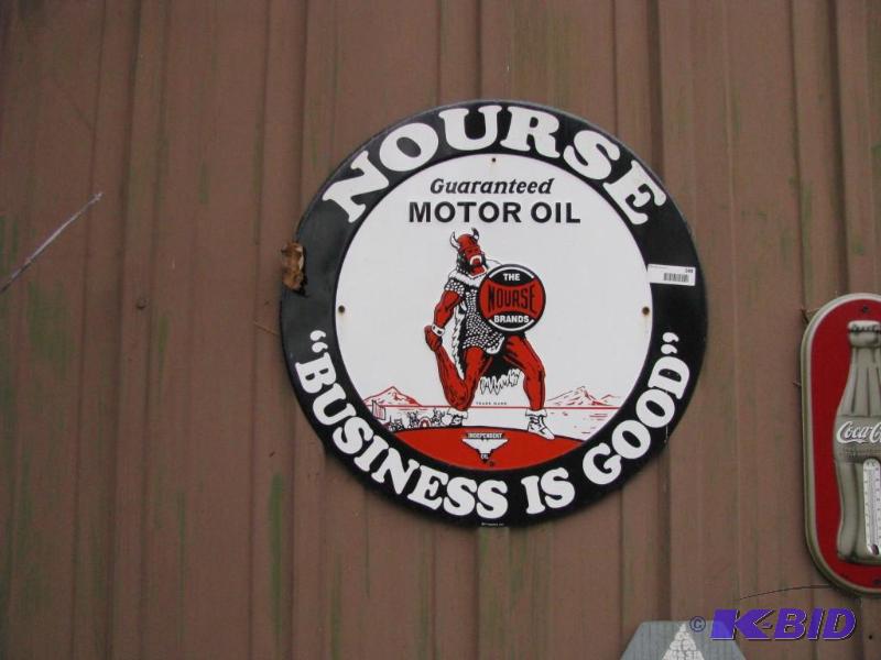 lot 249 image: Metal sign. NOURSE motor oil...