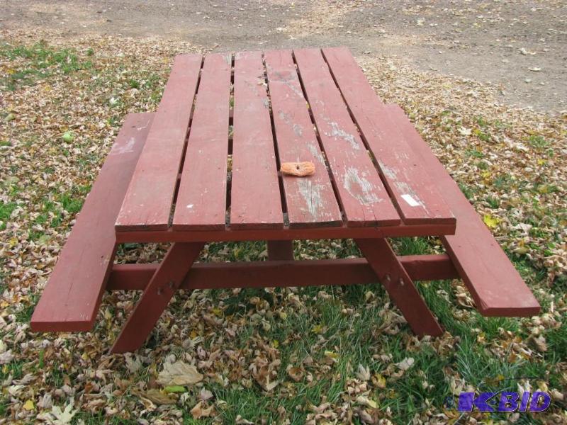 lot 278 image: Red Picnic Table & 3 Wood Chairs...