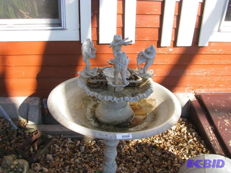 lot 287 image: Metal two tiered water fountain with four fro...