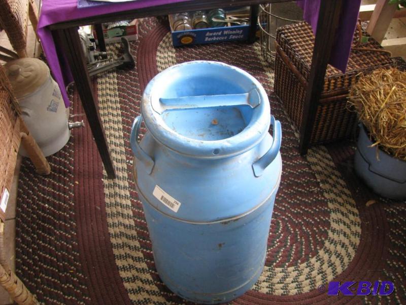 lot 296 image: vintage creamer milk can painted blue...