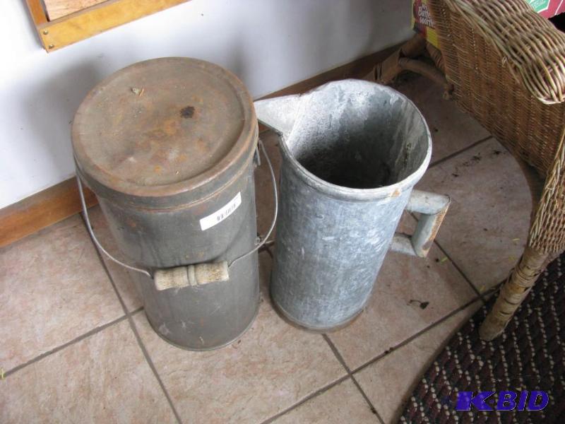 lot 297 image: two vintage tin containers, one has lid and h...