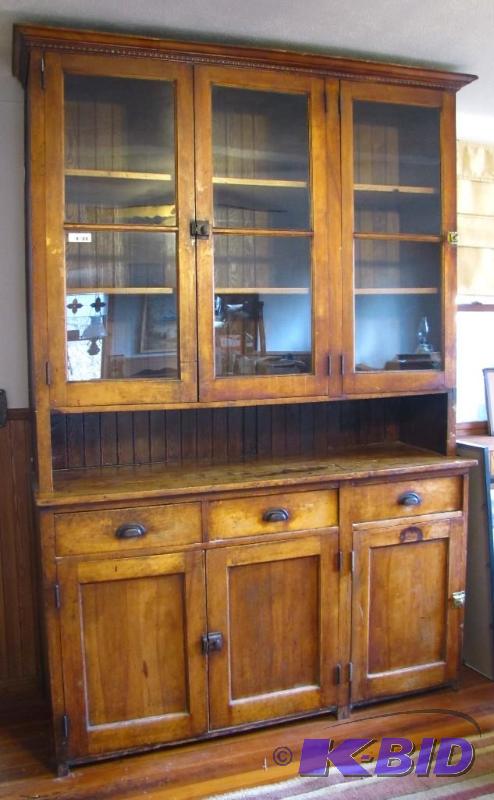 lot 3 image: Antique Solid Wood Rustic China Cabinet. This...