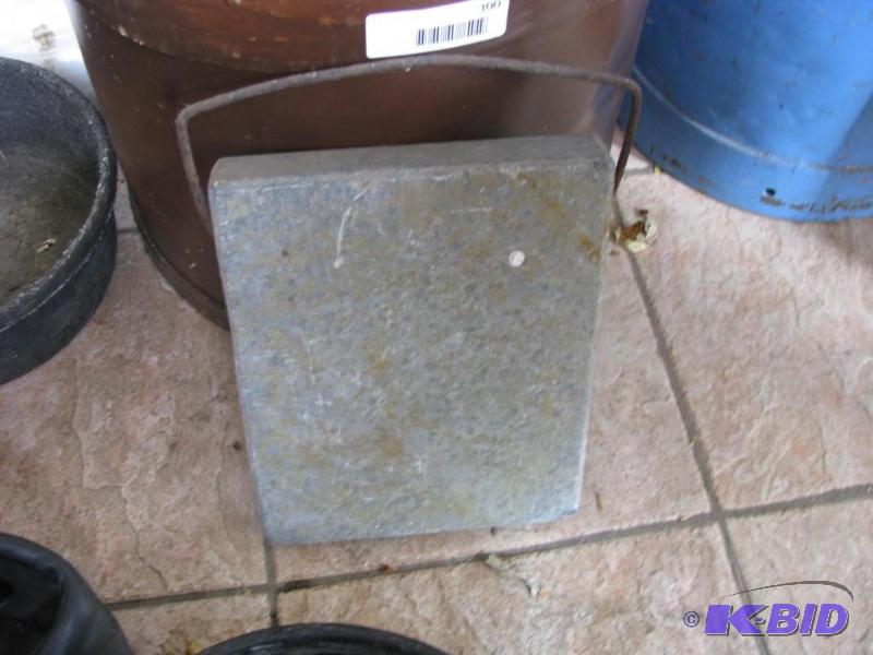 lot 301 image: antique sharpening stone with metal handle...