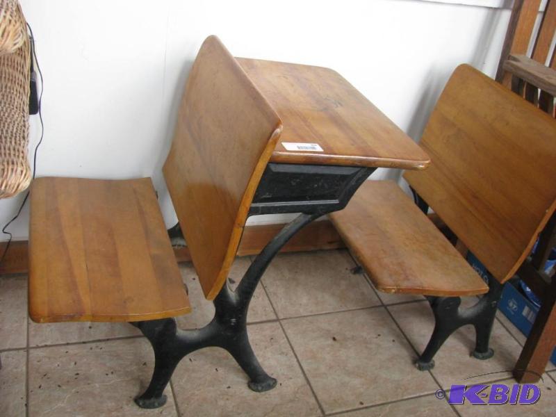 lot 302 image: antique school desk 2 piece item, one has sea...