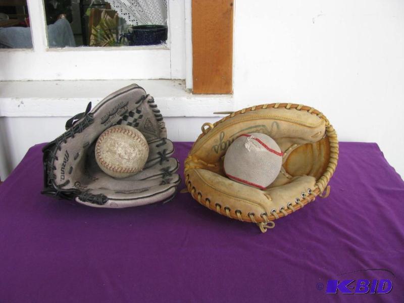 lot 306 image: two vintage baseball gloves, catchers mitt an...