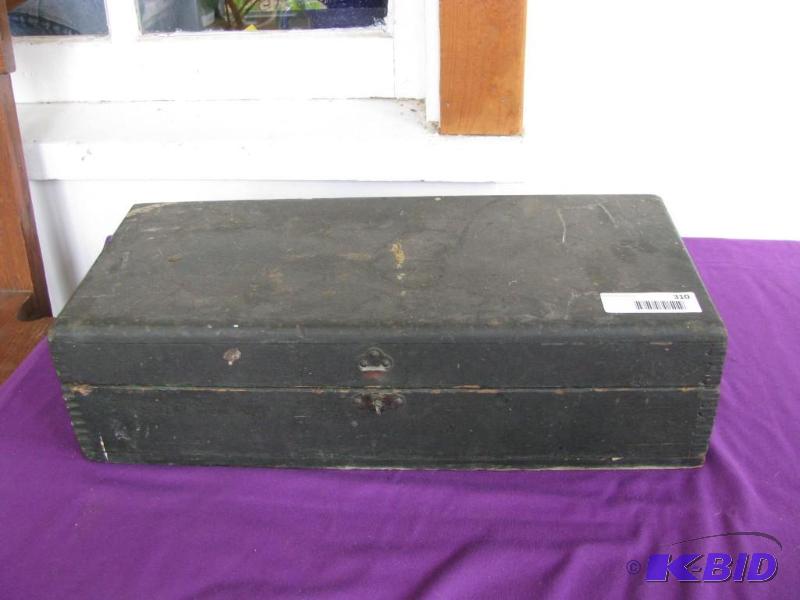 lot 310 image: vintage wooden toolbox with contents as pictu...