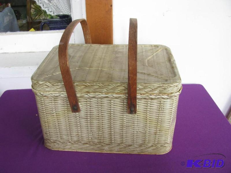 lot 314 image: vintage tin picnic basket made to look like w...