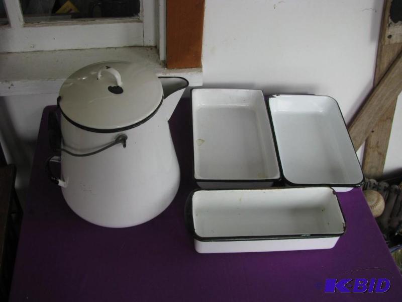 lot 319 image: white black trimmed enamelware as pictured la...