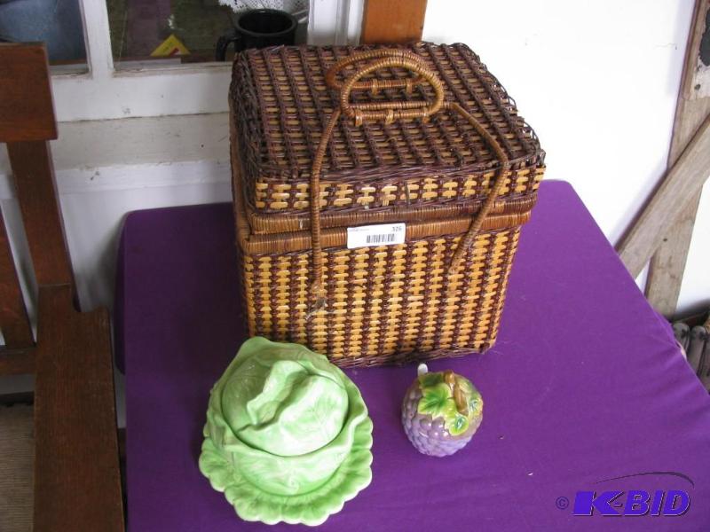 lot 326 image: basket and two ceramic serving items...